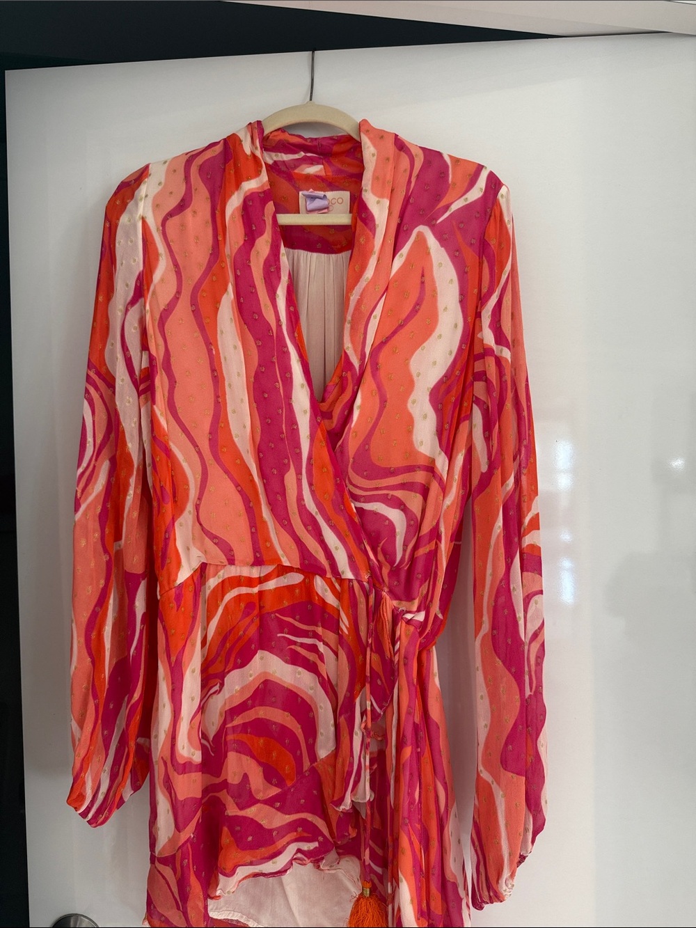 Rococo Sand Pink & Orange Abstract Wrap Mini Dress